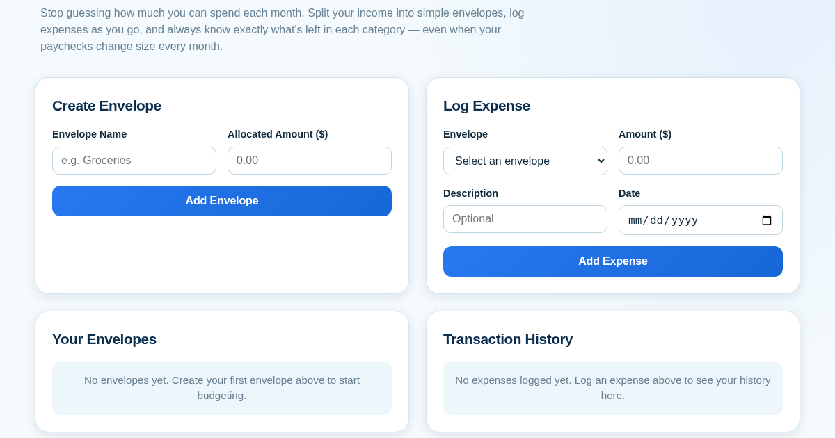 Envelope Budget Tracker for Freelancers